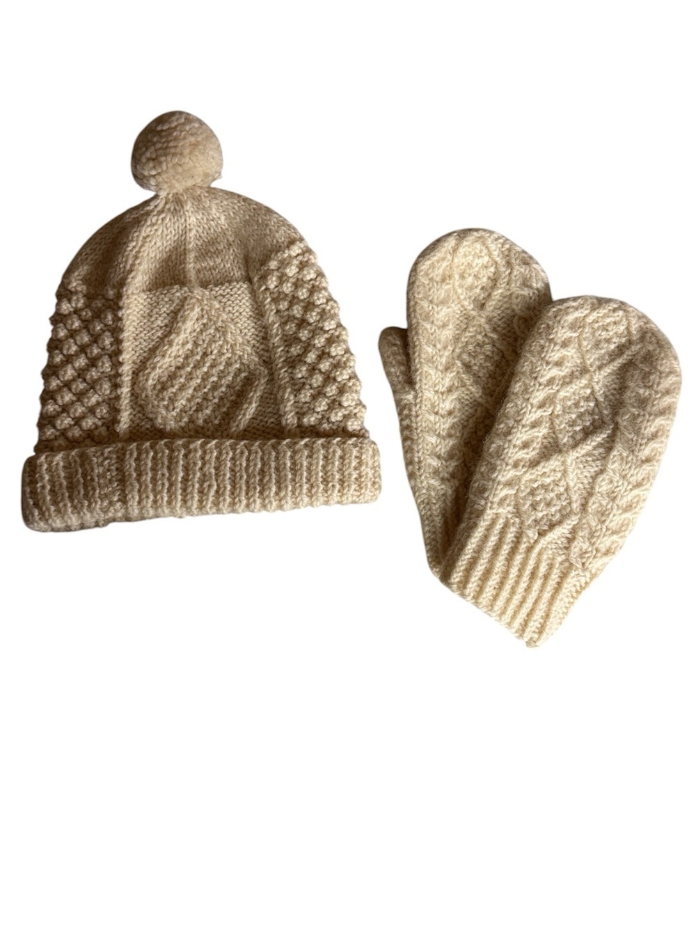 Vintage The Scotch House cream color wool toboggan hat and mittens